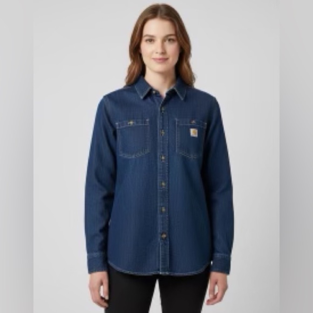 Carhartt WOMEN'S RELAXED FIT MIDWEIGHT DENIM LONG-SLEEVE OVER SHIRT Size S